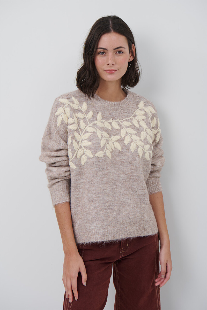 BUZO BORDADO FLOR BEIGE