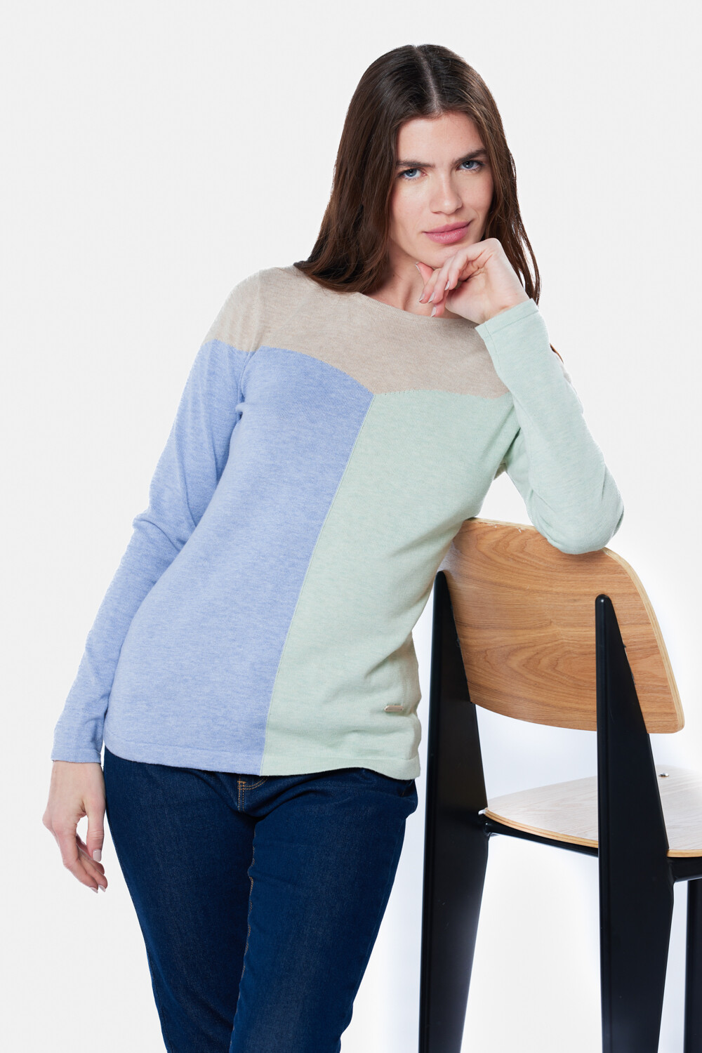 BUZO TEJIDO COMBINADO Beige