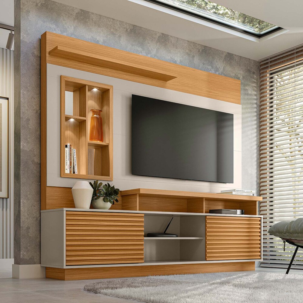 MUEBLE PARA TV MDF-Y-MDP BLANCO DORADO BCO/NAT