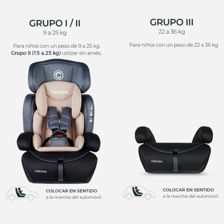 Butaca y Booster para auto Carestino Verona de 9 a 36kg Gris