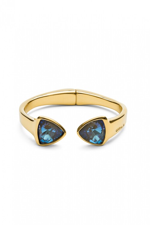 PULSERA GRUESA DE ALEACIÓN DE METALES BAÑADA EN ORO 18K CON DOS CRISTALES FACETADOS MULTICOLOR Pulsera