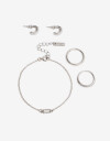 Bijouterie Set Metal Bijou Set Metal Aros Pulsera Y Anillos - Plateado