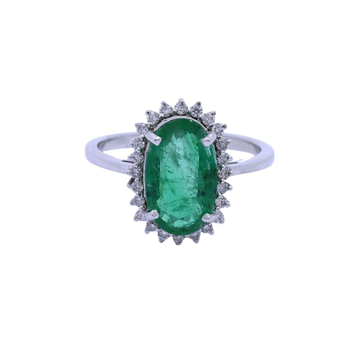 Anillo oro 14k esmeralda oval central y brillantes. 