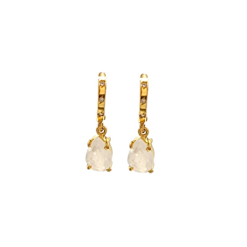 Caravanas aros Lagrima- Plata rodinada con micra oro 18k-Piedra Luna-CA2011 Conpiedra