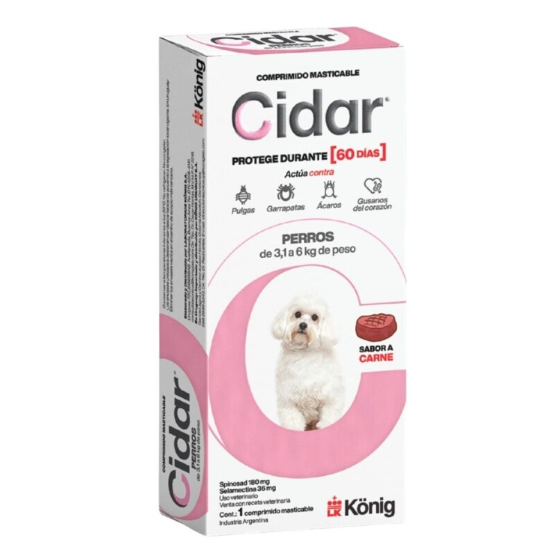 CIDAR PERROS PASTILLA ANTIPULGAS Y ANTIGARRAPATAS KONIG 3.1 A 6 KG