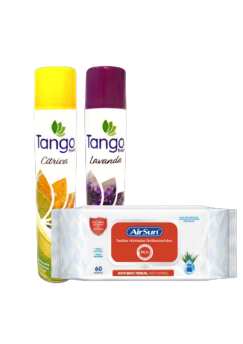 PACK DESODORANTE AEROSOL TANGO 360 ML 2 UNID + TOALLA DESINF AIRSUN REGALO 