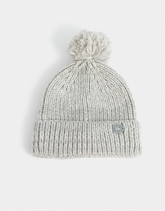 Gorro Romántico Gorro Tejido Con Pompón - Gris Claro