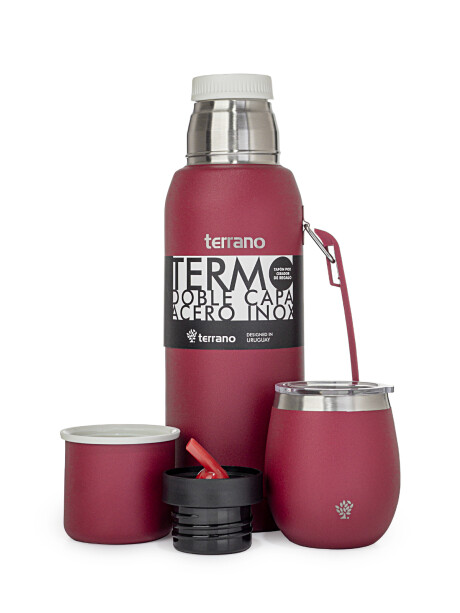Set Acero 1Lt. Mate con Tapa Bordó