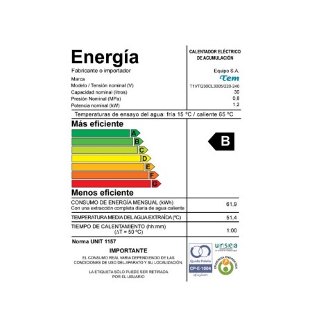 TERMOTANQUE TEM 30 LTS. ACERO TERMOTANQUE TEM 30 LTS. ACERO