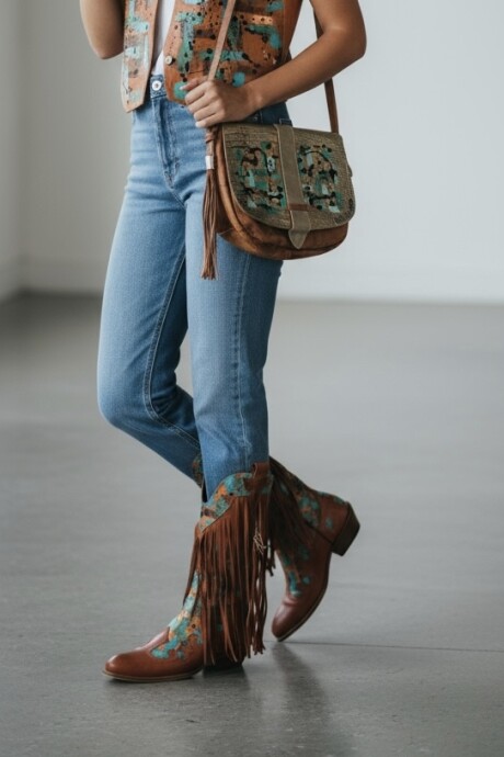 Botas Keira Terra Con Flecos Y Arte Botas Keira Terra Con Flecos Y Arte