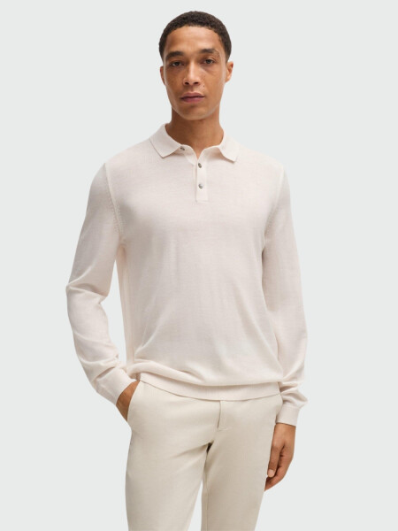 BOSS Polo de Punto Slim-Fit en Lana Merina Blanco Abierto
