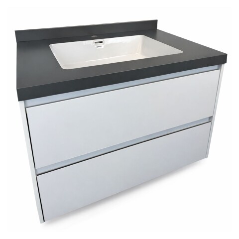 Mueble de baño suspendido Vip Blanco 80cm mesada gris con Bacha de Loza Mueble De Baño Suspendido Vip Blanco 80cm Mesada Gris Con Bacha De Loza