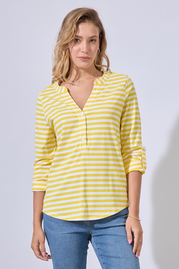 Remera Algodon Escote V AMARILLO