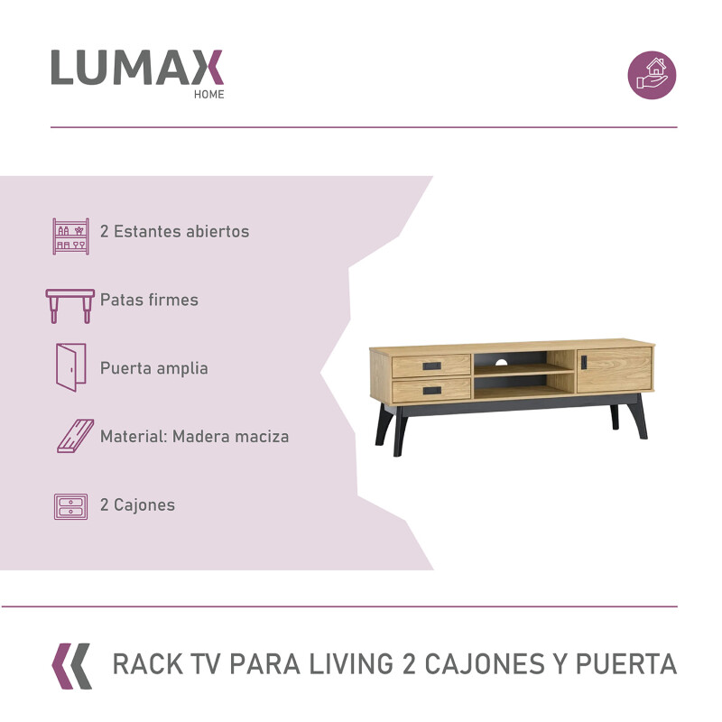 Rack Tv Living Lumax 2 Cajones 1 Puerta 100% Madera Maciza Rack Tv Living Lumax 2 Cajones 1 Puerta 100% Madera Maciza