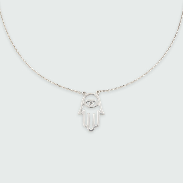 Colgante con cadena Mano de Fátima MOON en plata 925 con un brillante Colgante con cadena Mano de Fátima MOON en plata 925 con un brillante
