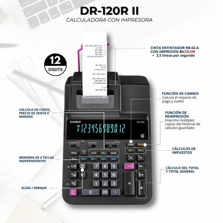Calculadora Impresión Casio DR-120R II Negro + Calculadora de color de regalo Calculadora Impresión Casio DR-120R II Negro + Calculadora de color de regalo