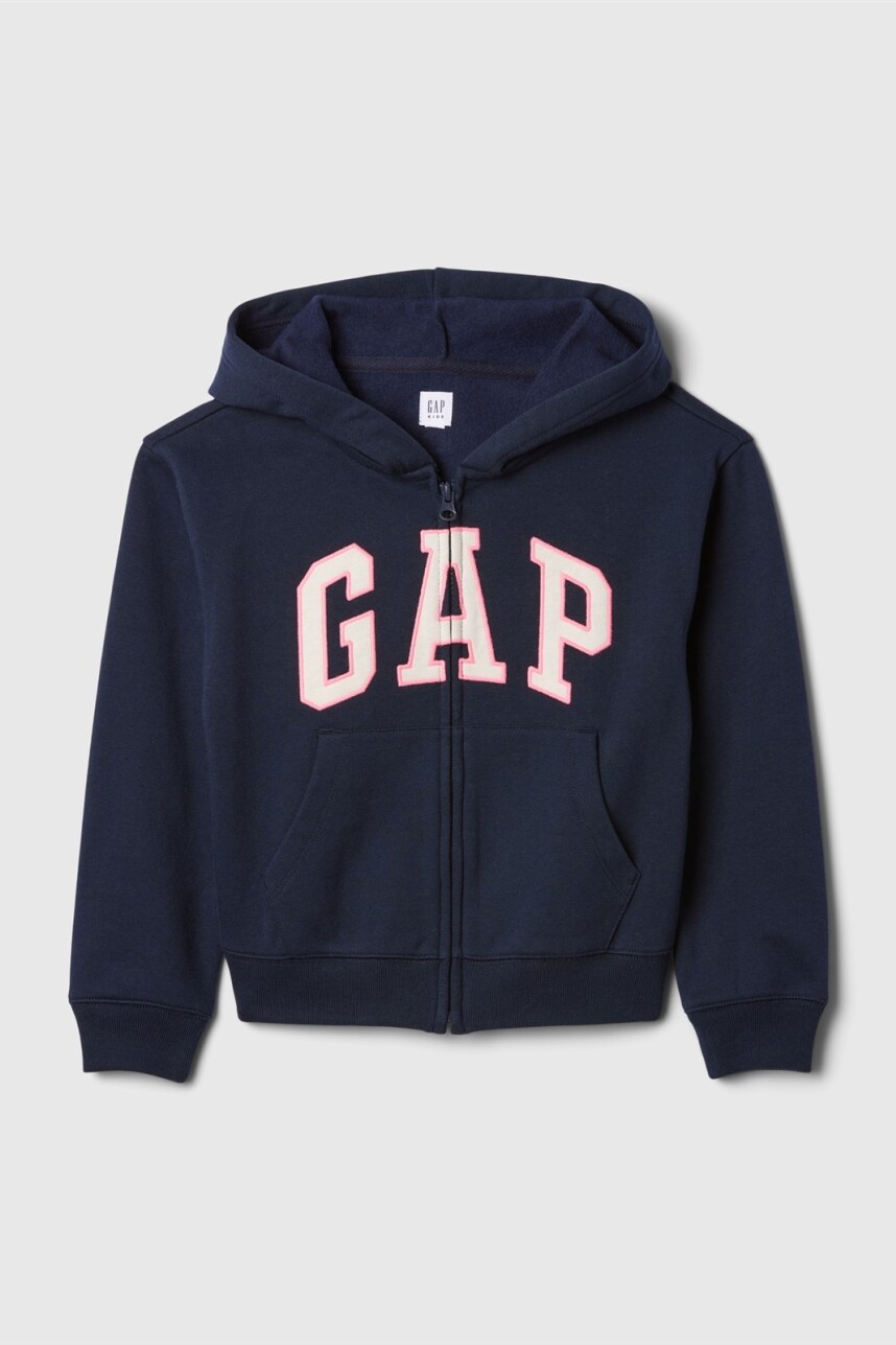Buzo Canguro Con Cierre Logo Gap Con Felpa Niña Tapestry Navy