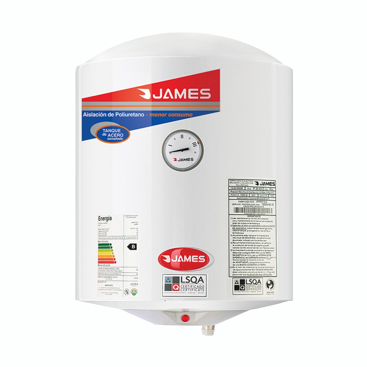 Termotanque Cilíndrico JAMES Capacidad 30 Litros 