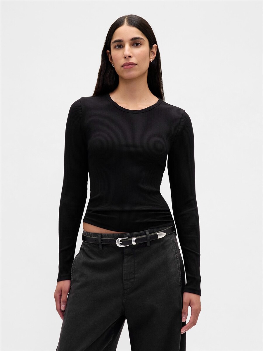 Remera Rib Manga Larga Mujer - Black 