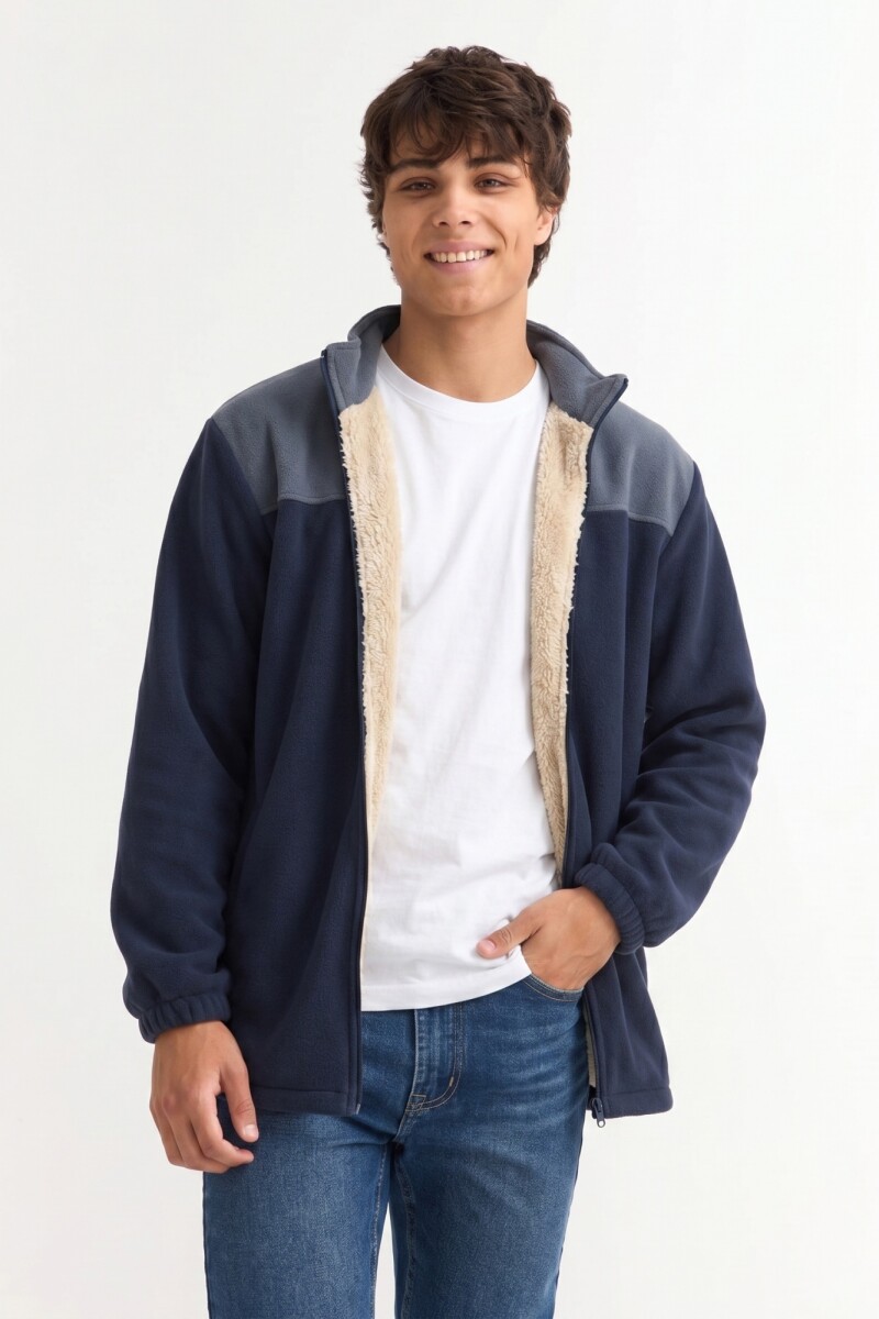Campera de polar con corderito - Azul 