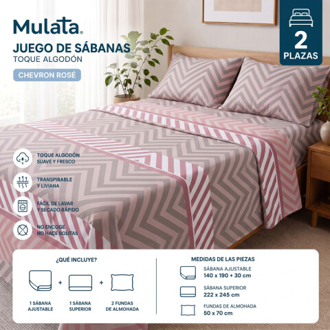 Juego De Sabanas 2 Plazas Toque Algodón Sommier Chevron Rosé Juego De Sabanas 2 Plazas Toque Algodón Sommier Chevron Rosé