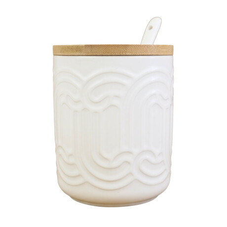 Azucarero de ceramica labrado con tapa de madera y cuchara Azucarero de ceramica labrado con tapa de madera y cuchara