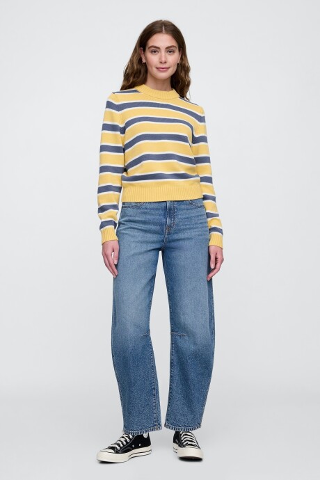 Buzo Algodón Cuello Alto Mujer Yellow Stripe