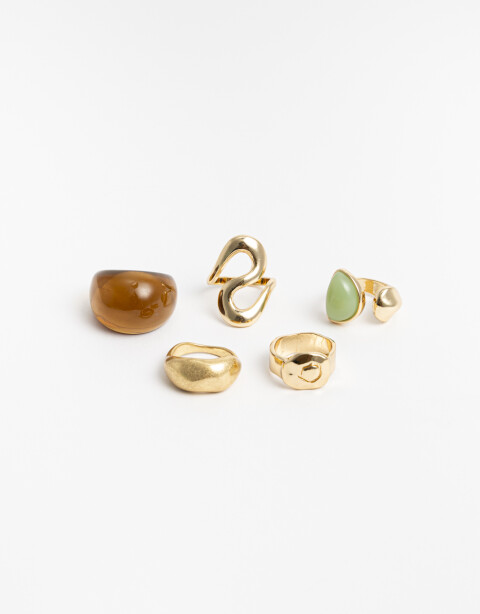 Sets Anillos Color Set 5 Anillos Mix Materiales - Dorado