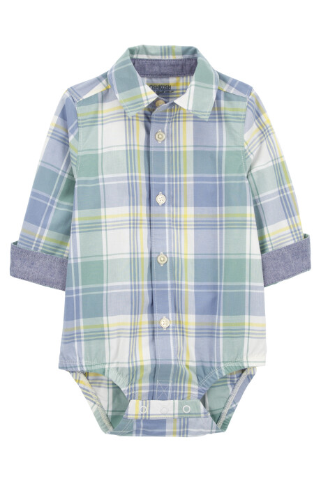 Body tipo camisa de algodón con puños plegables y diseño a cuadros Body tipo camisa de algodón con puños plegables y diseño a cuadros