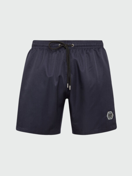 PHILIPP PLEIN - short de baño negro con diseño Hexagon Azul