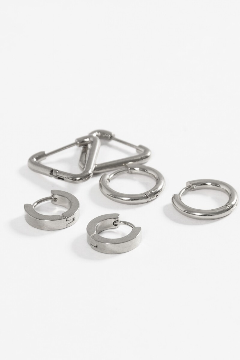 Set de aros geométricos acero plateado