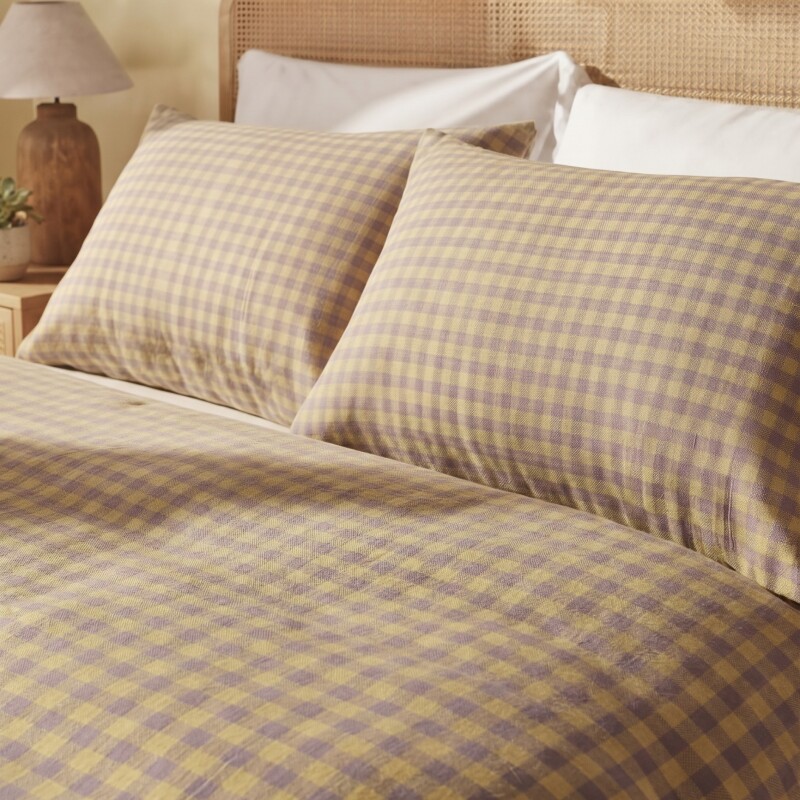 Fundas de almohada algodón Vichy Amarillo 50x70cm