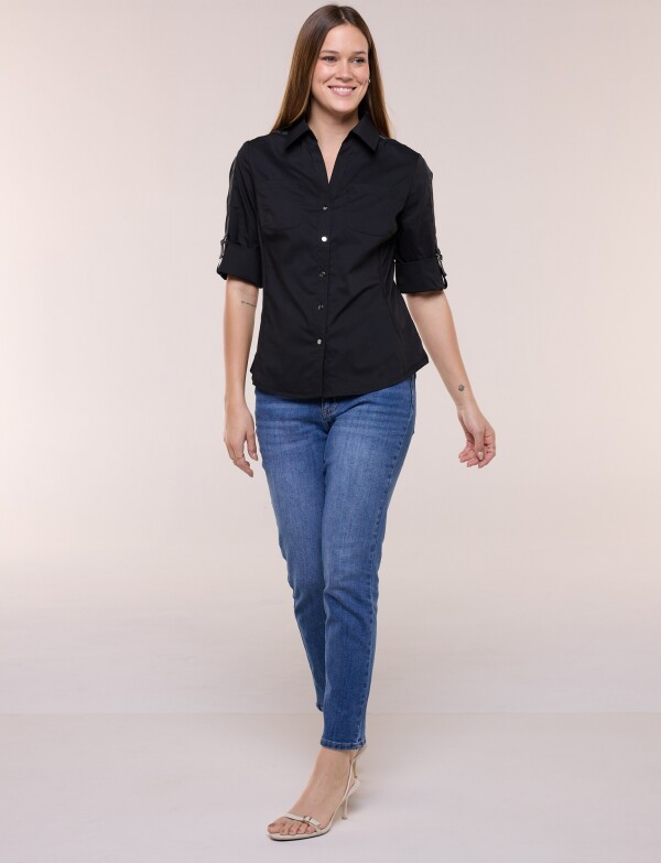 Camisa Algodon Con Laterales Elastizados NEGRO