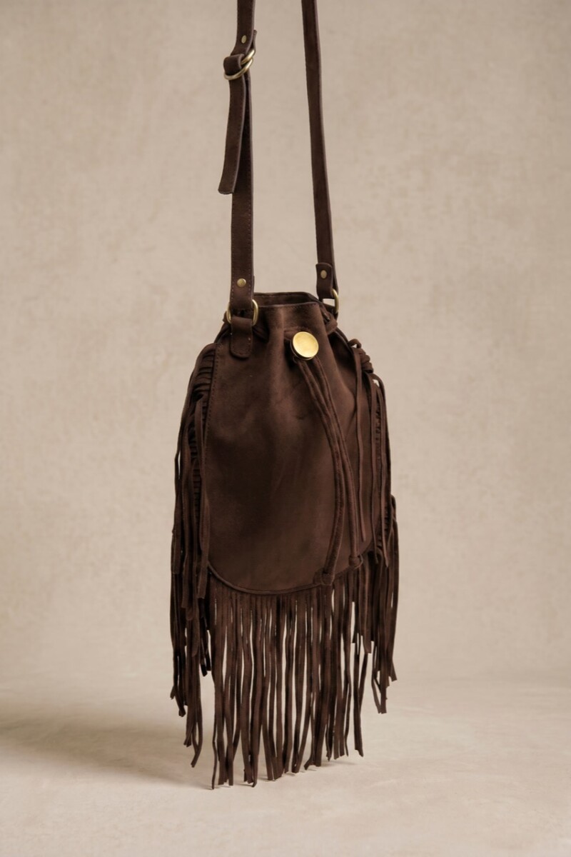 Cartera Flecos Gamuza Vegana Chocolate
