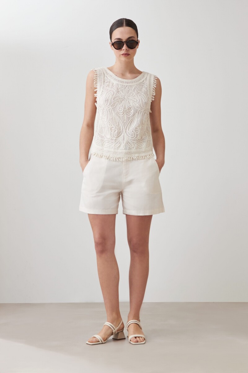 Top bordado c/ flecos - crudo 