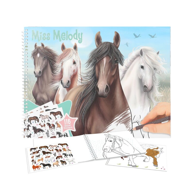 Libro para colorear con 116 stickers Glitter - Miss Melody Libro para colorear con 116 stickers Glitter - Miss Melody