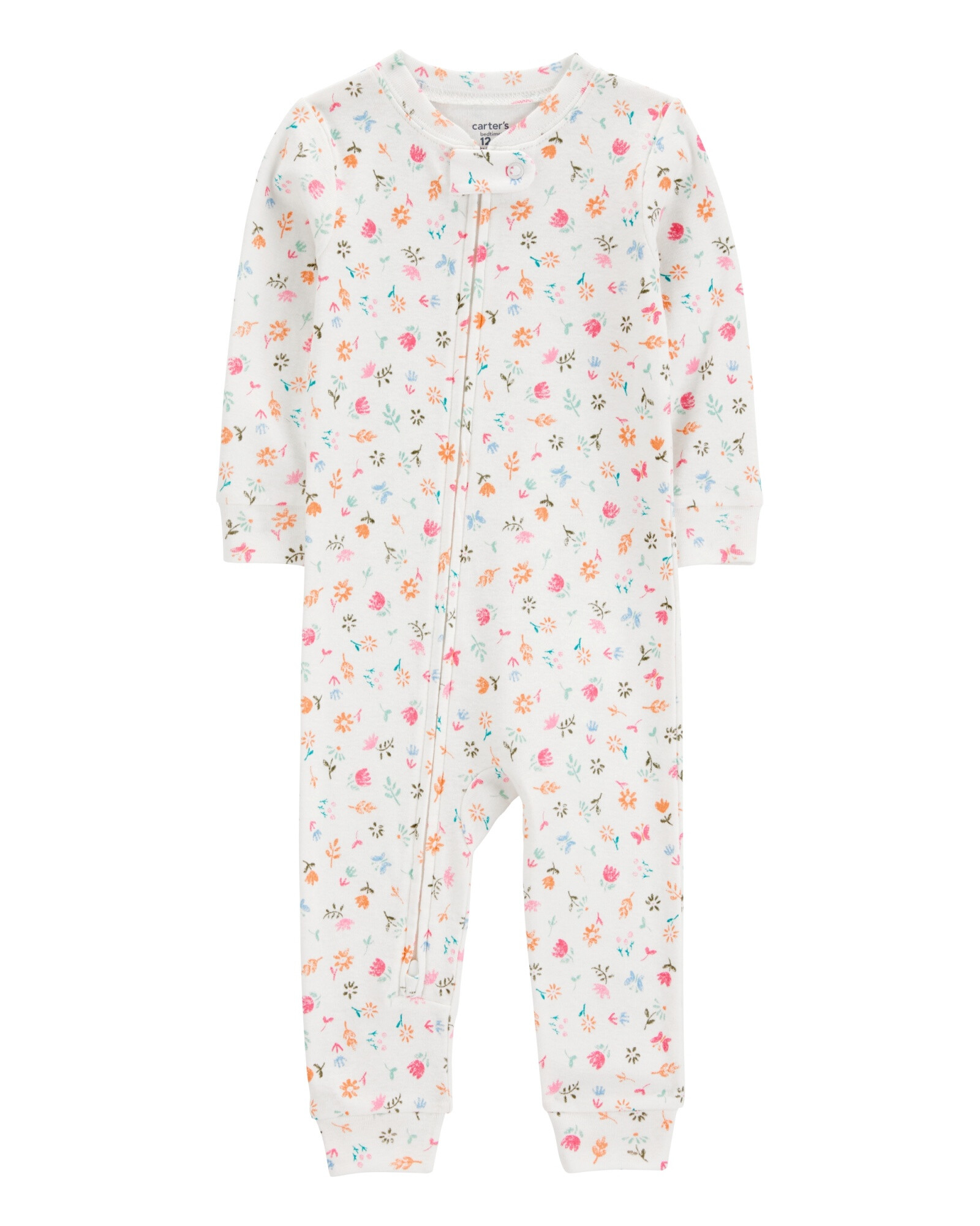 Pijama una pieza de algodón, blanco, diseño floral. Talles 12-24M Pijama una pieza de algodón, blanco, diseño floral. Talles 12-24M
