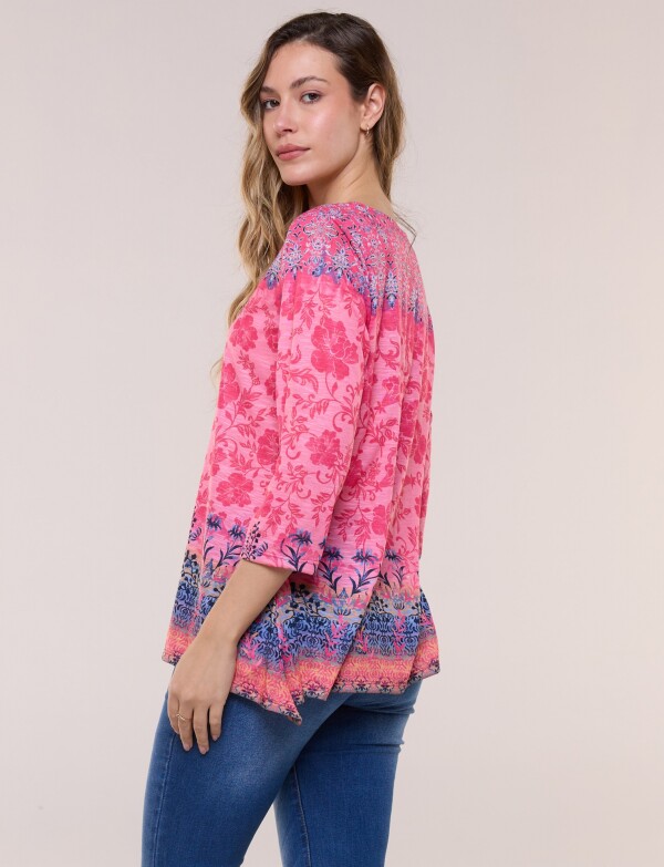 Remera Evasé Estampada FUCSIA/MULTI