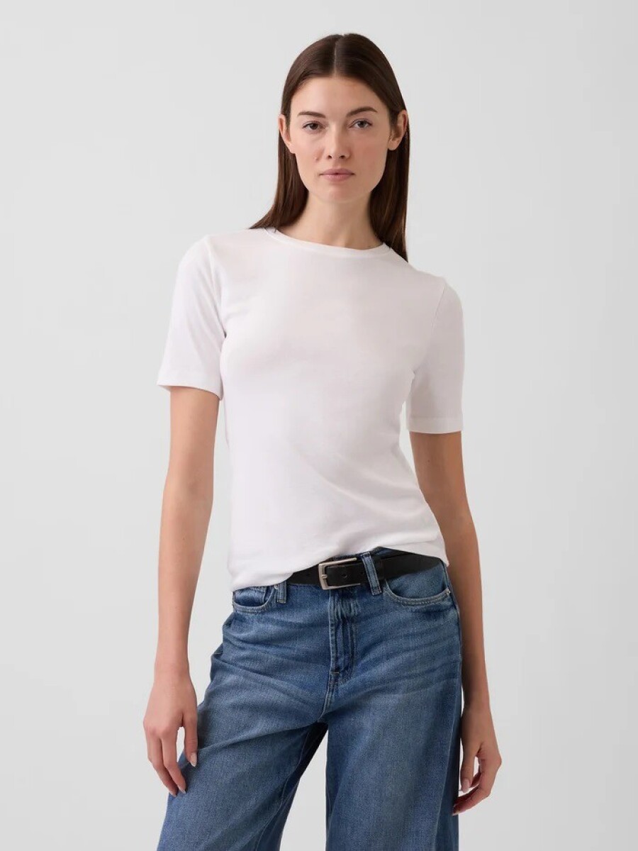Remera Modal Manga Corta Mujer - New Off White 