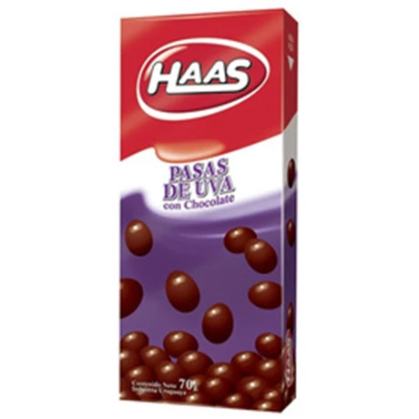 PASAS DE UVA C/CHOCOLATE HAAS 70 GR PASAS DE UVA C/CHOCOLATE HAAS 70 GR