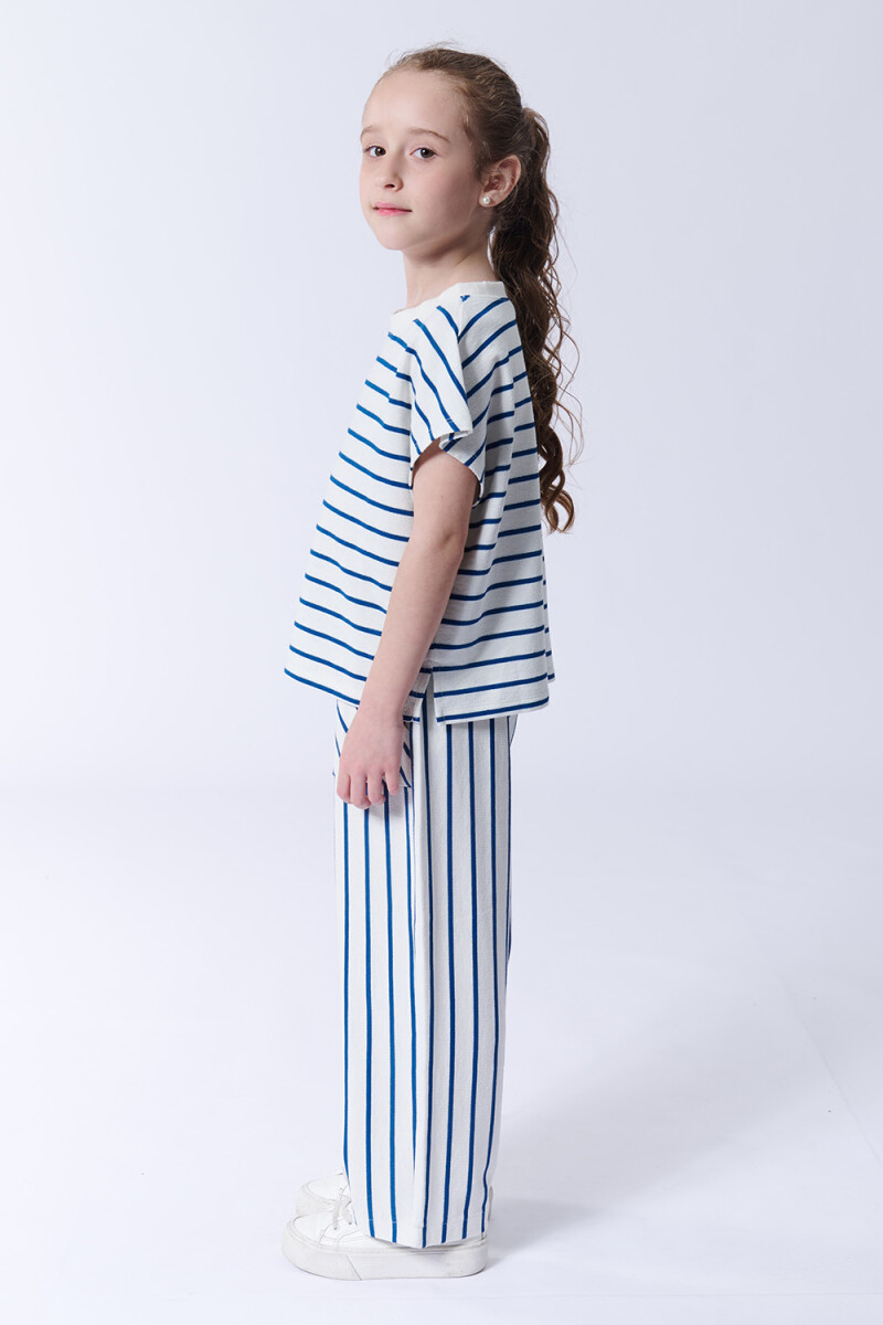 Pantalón Con Bolsillos Rayas Azul