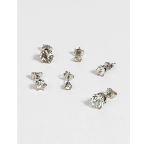 Set De Aros Con Strass Plateado
