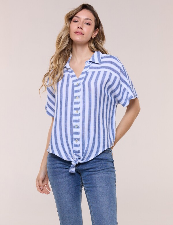 Camisa Con Nudo Frontal Y Manga Corta MULTI/AZUL