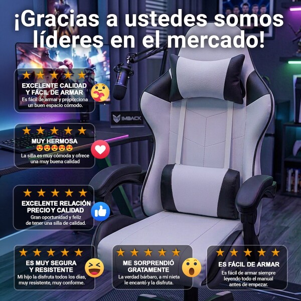 Silla Gamer Ergonomica Escritorio Reclinable Soporta 200kg Imback Blanco con Negro Silla Gamer Ergonomica Escritorio Reclinable Soporta 200kg Imback Blanco con Negro