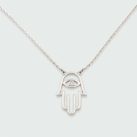 Colgante con cadena Mano de Fátima MOON en plata 925 con un brillante Colgante con cadena Mano de Fátima MOON en plata 925 con un brillante
