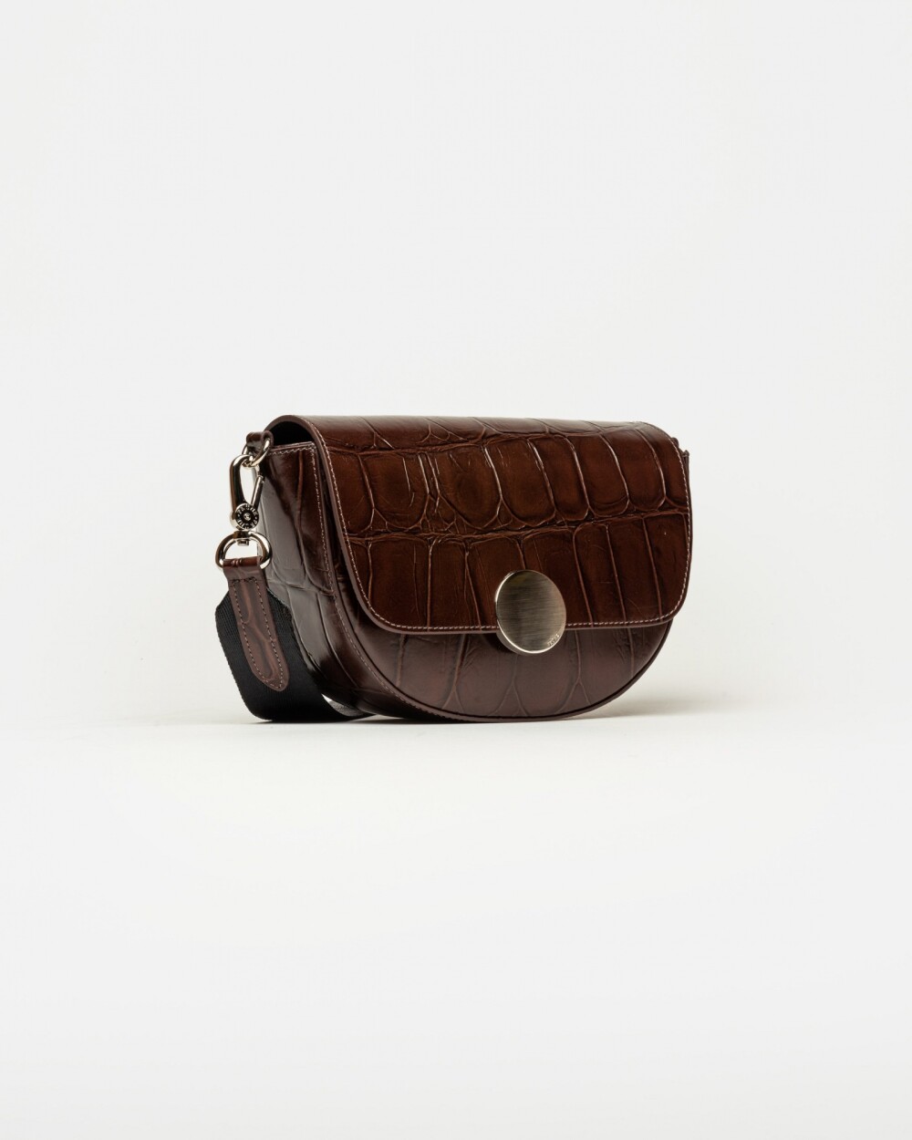 Bandolera The Circle en cuero croco Chocolate Niquel