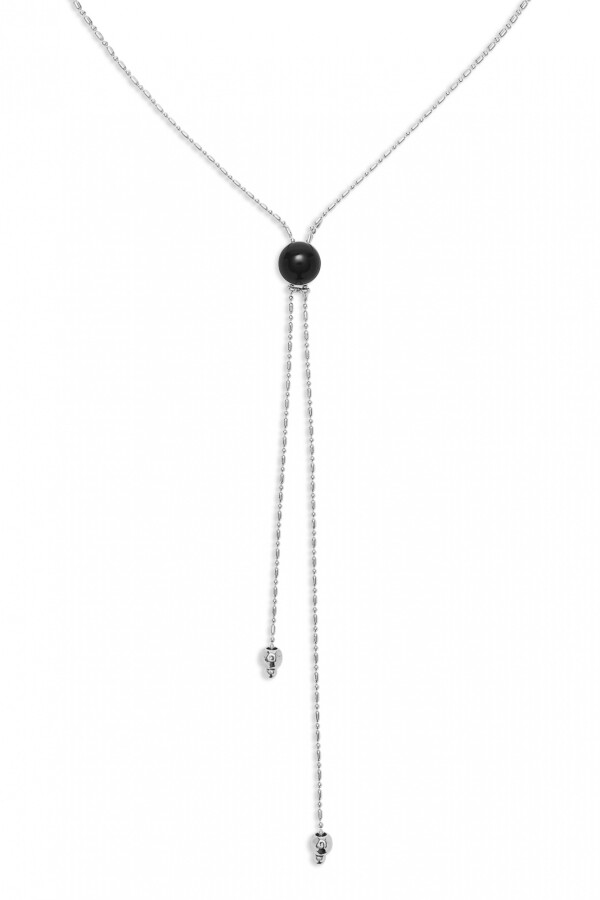 COLGANTE DE ALEACION DE METALES BAÑADO EN PLATA DE LEY CON CADENA REGULABLE Y MURANO NEGRO Colgante