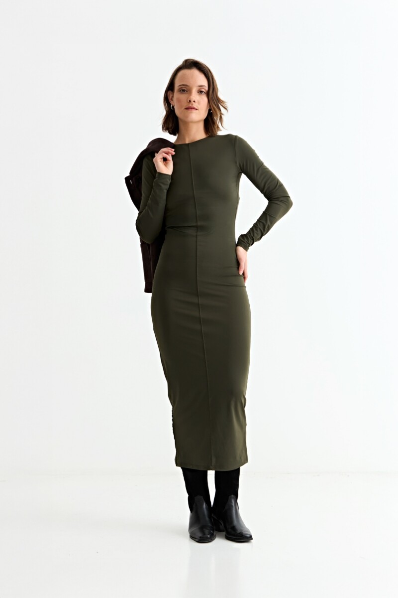 Vestido manga larga midi - Verde oliva 