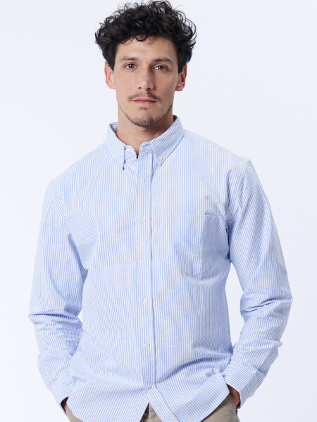 Camisa manga larga oxford Rayas celeste y blanco