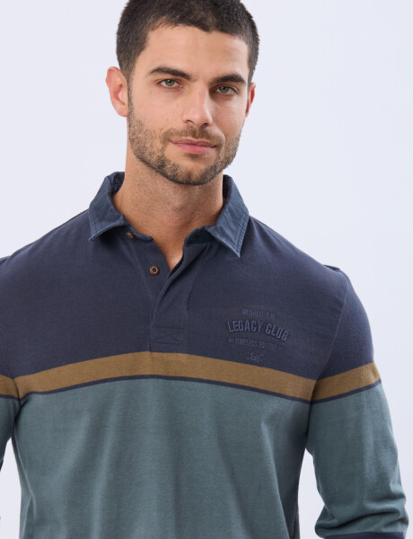 REMERA POLO RAYADA DE ALGODON Azul